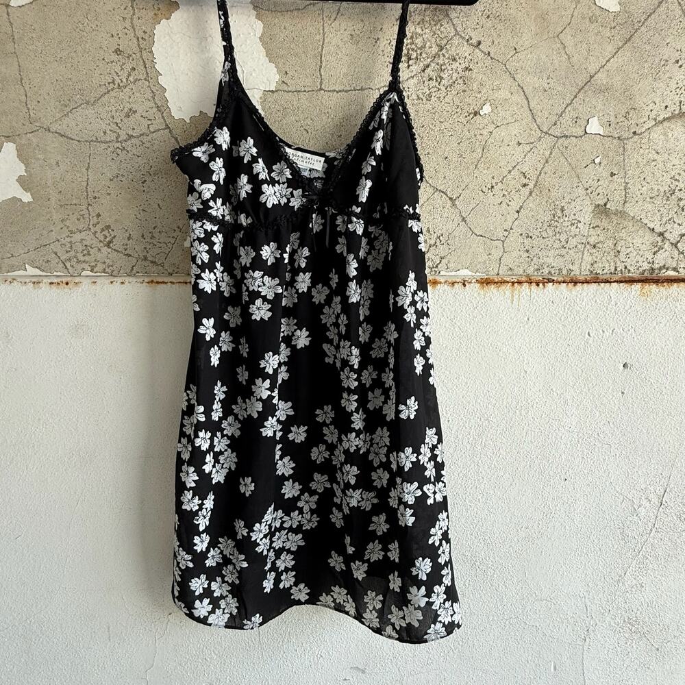 Black Floral Slip Dress Mini Sheer Lingerie Style Lace Trim Size M Morgan Taylor